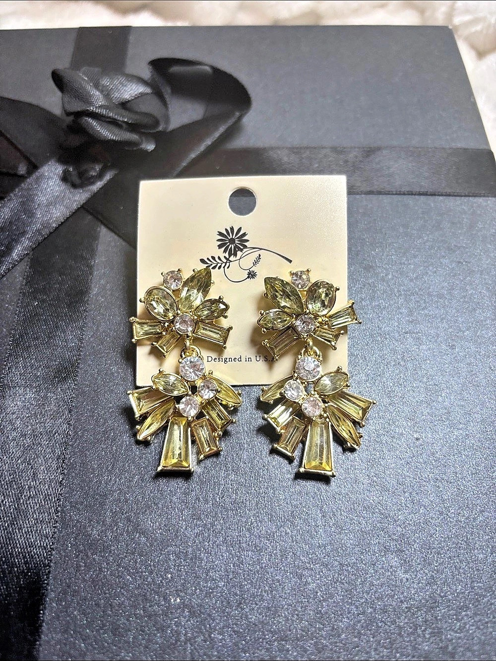 Gold and Clear Crystal Gold-Tone Statement Earrings NWT
